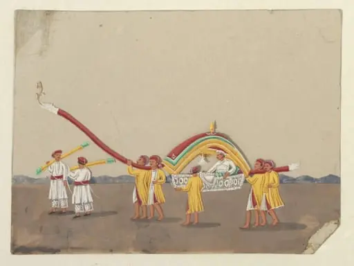One of eight paintings illustrating modes of transport.