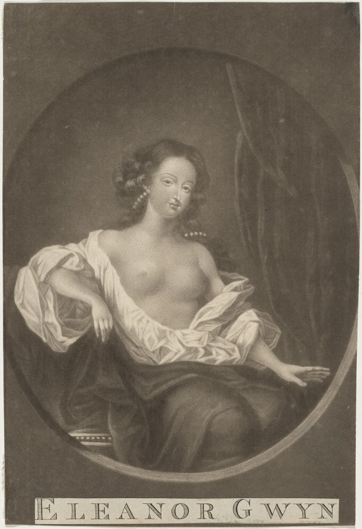 Eleanor Gwyn, Mistress of Charles II, by Valentine Green, ink, 1777