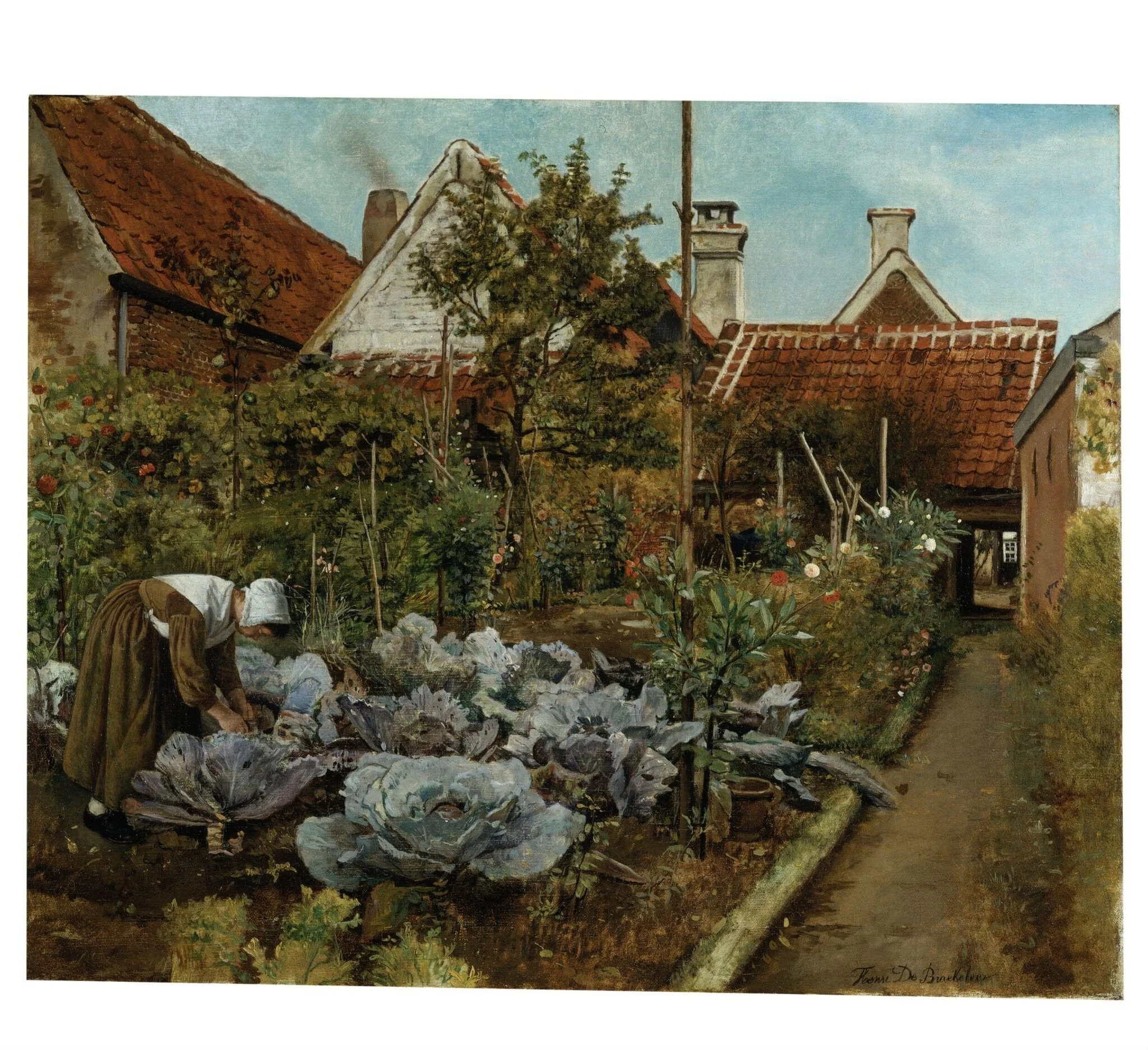 A Flemish Kitchen Garden: La Coupeuse de Choux, by Henri de Braekeleer, oil, 1864