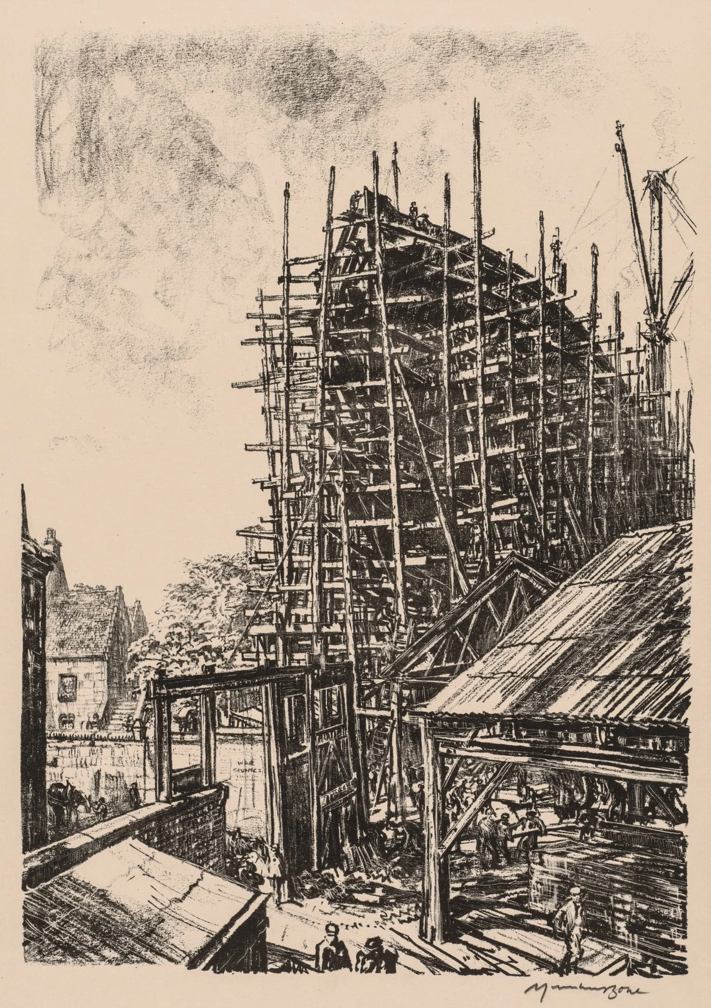On the Clyde, 1917-1918:  Building a Liner at Greenock, by Muirhead Bone, 1918
