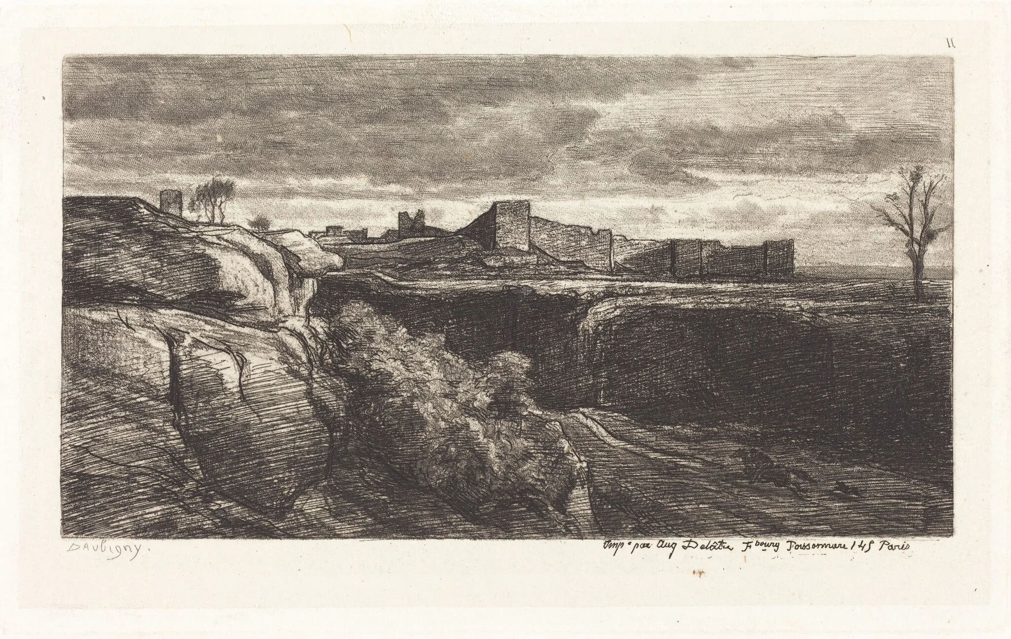 Ruins of the Chateau of Cremieux (Les Ruines du chateau de Cremieux), by Charles François Daubigny, ink, 1850