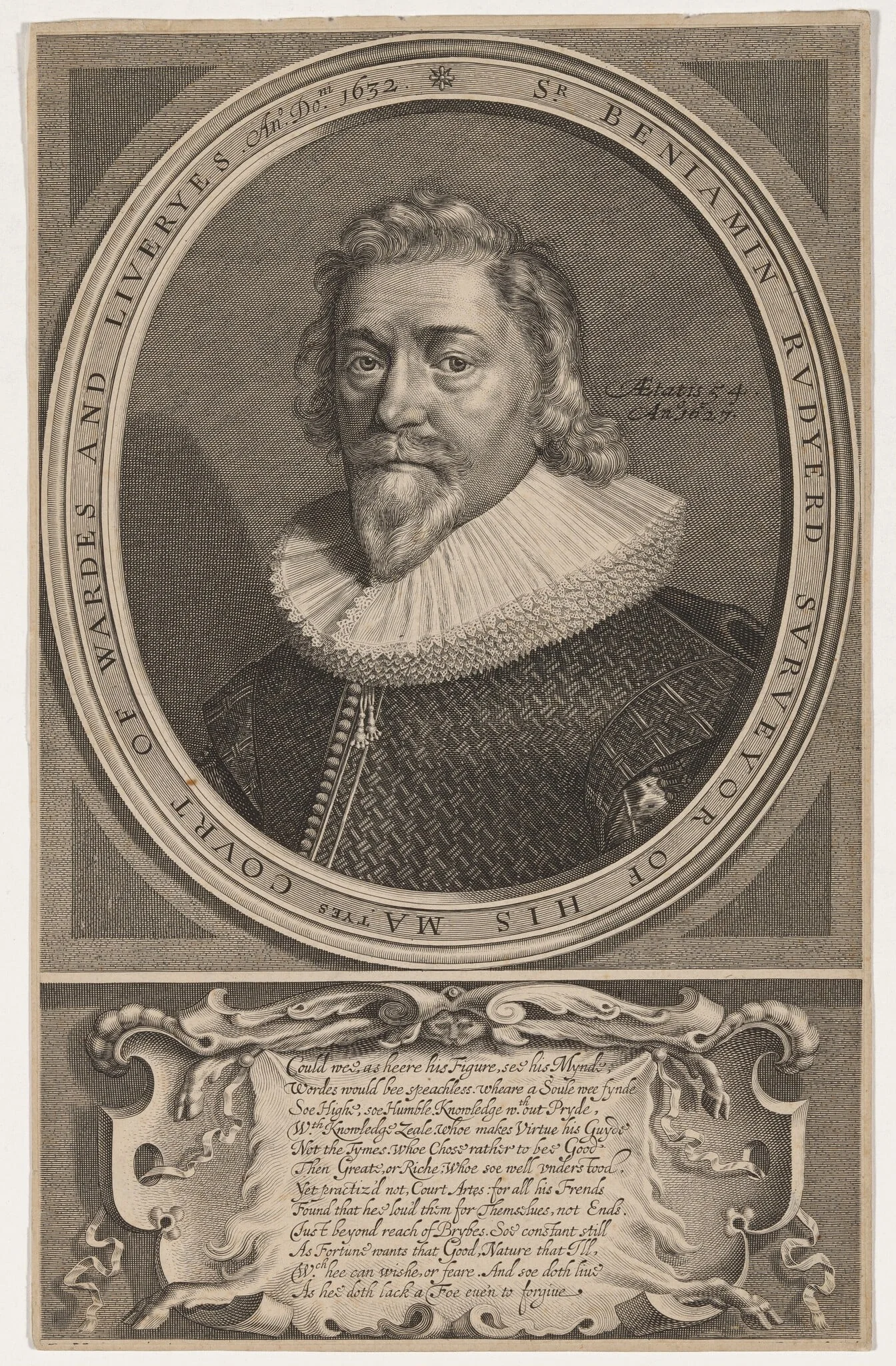 Sir Benjamin Rudyerd, by John Payne, ink, 1627