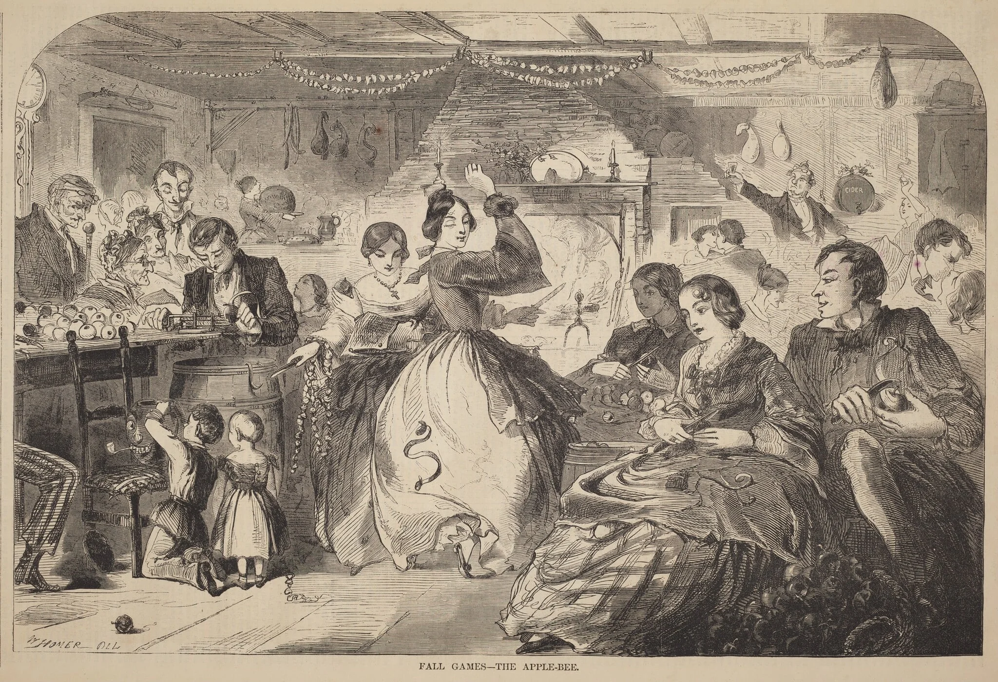 Fall Games - The Apple-Bee, by American 19th Century, ink, 1859