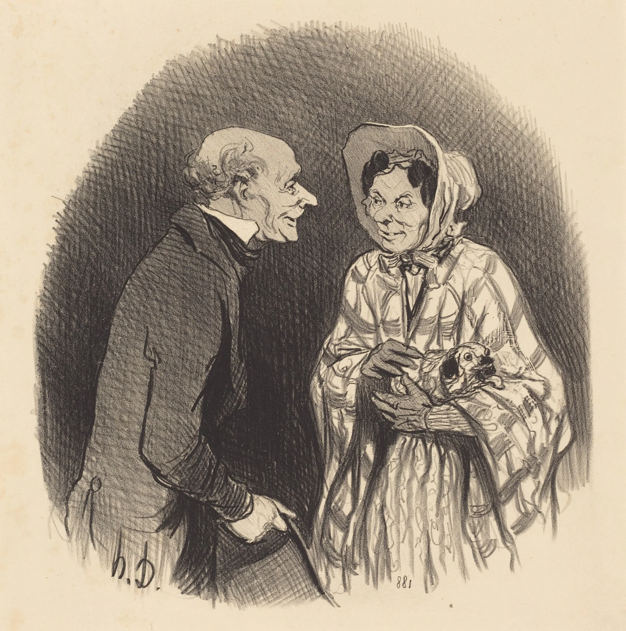 Une Nouvelle connaissance, by Honoré Daumier, ink, 1846