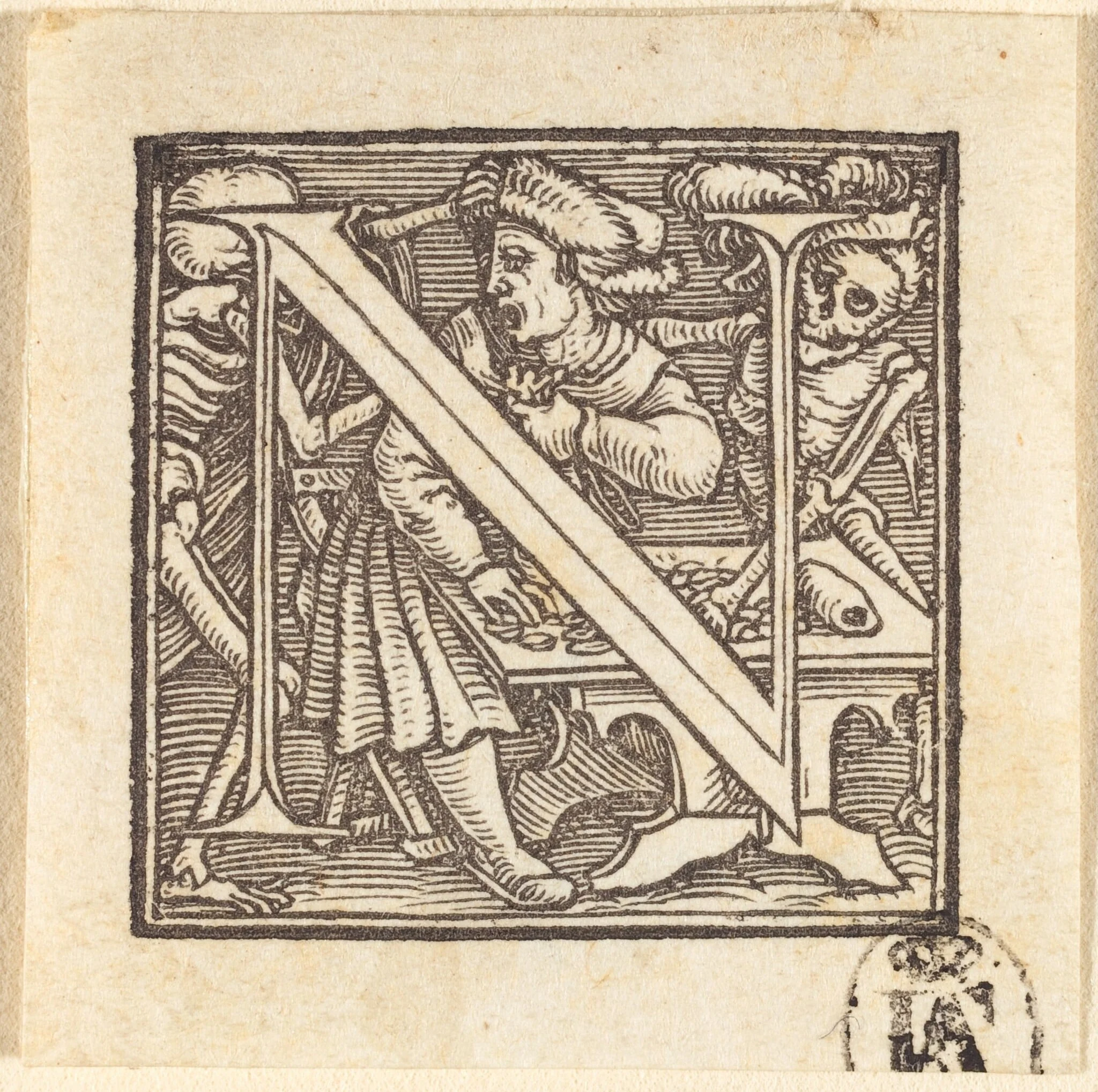 Letter N, by Hans Lützelburger, ink, 1523