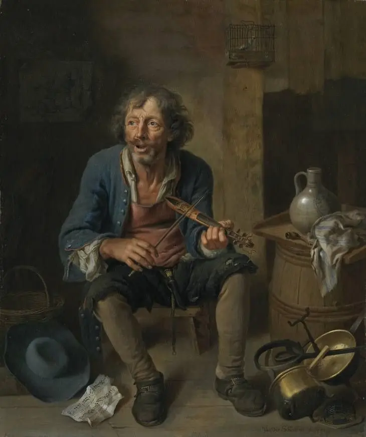 Beggar playing the pochette