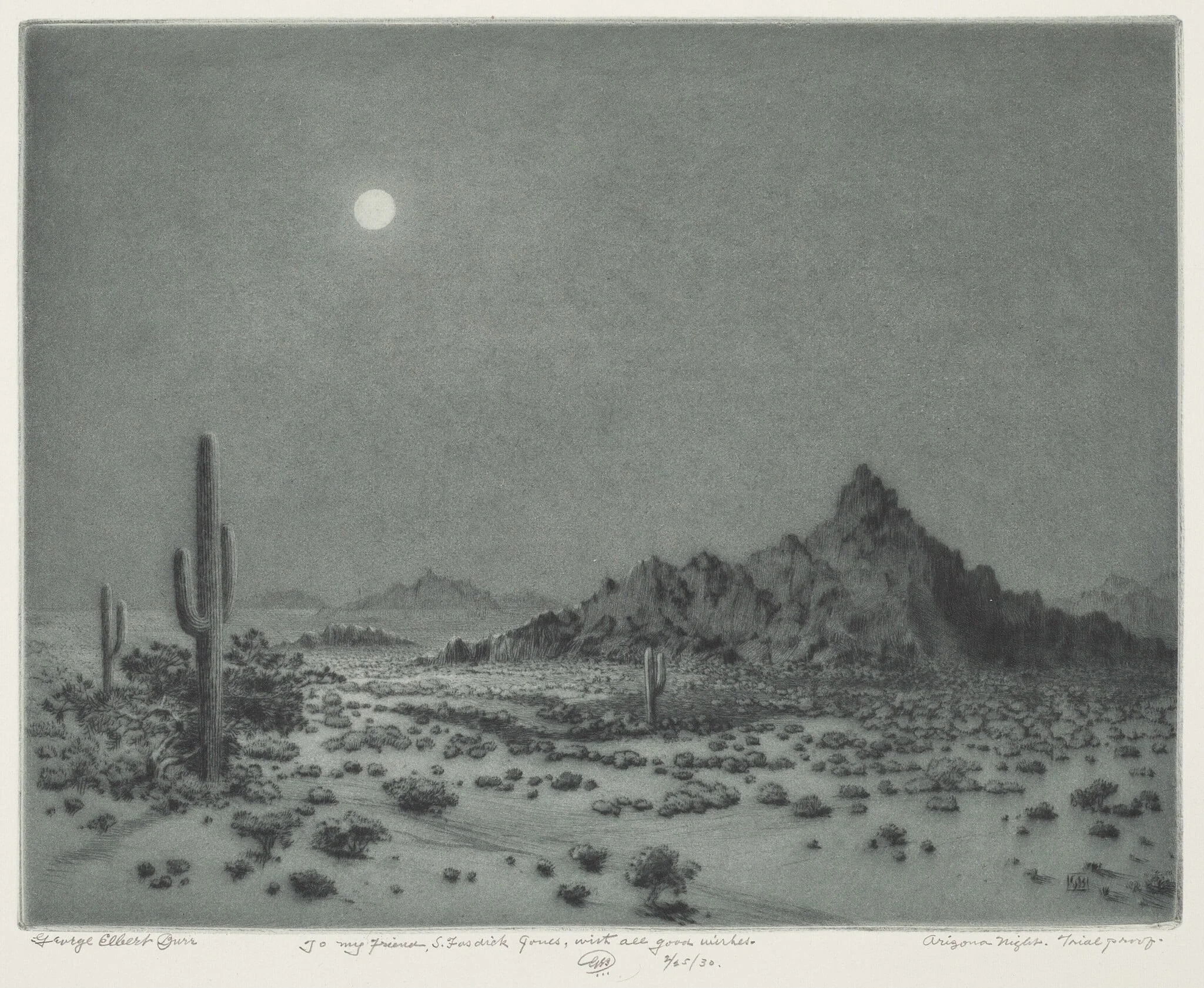 Arizona Night, by George Elbert Burr, ink, 1930