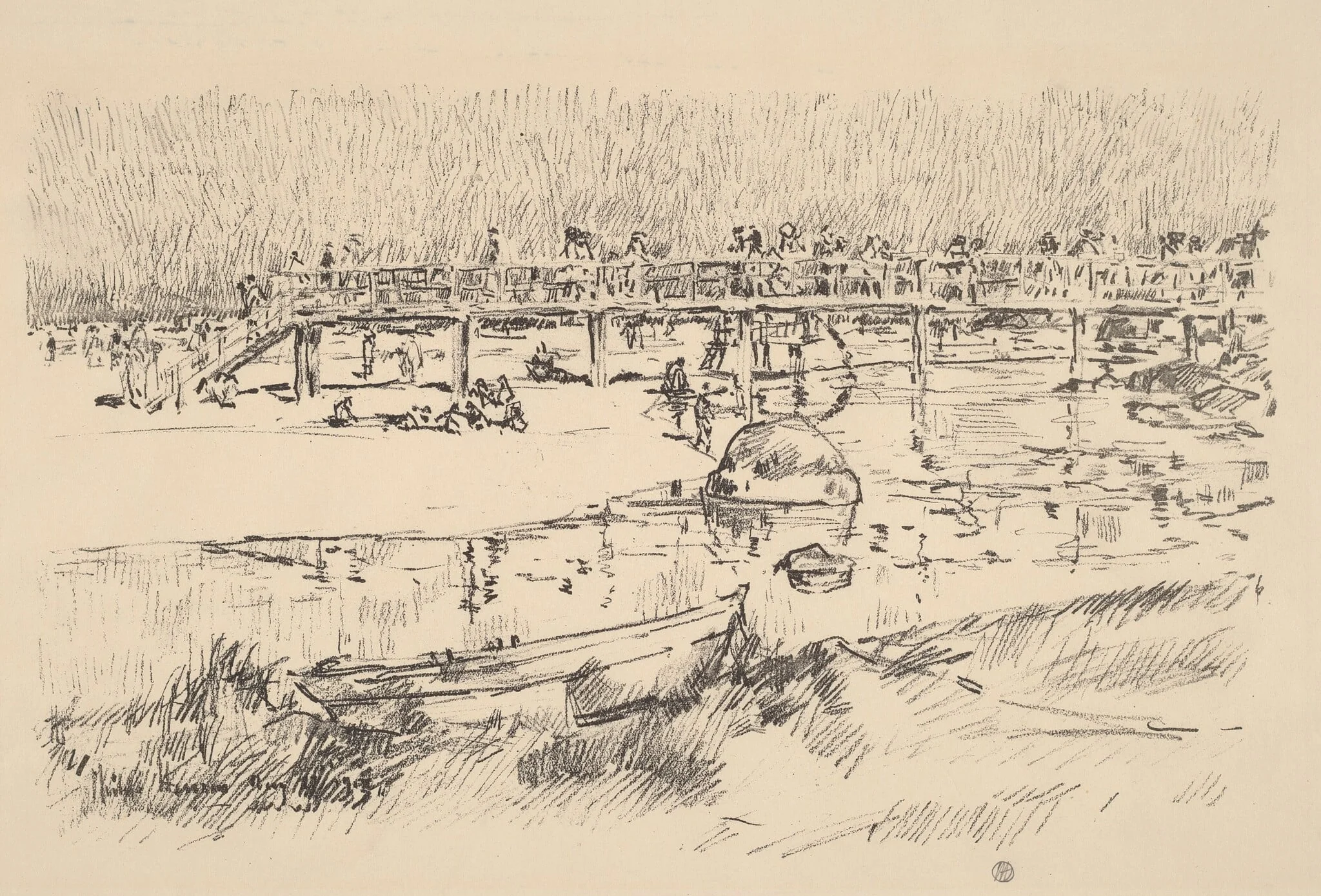 Bathing Beach, Bass Rocks, by Childe Hassam, ink, 1918