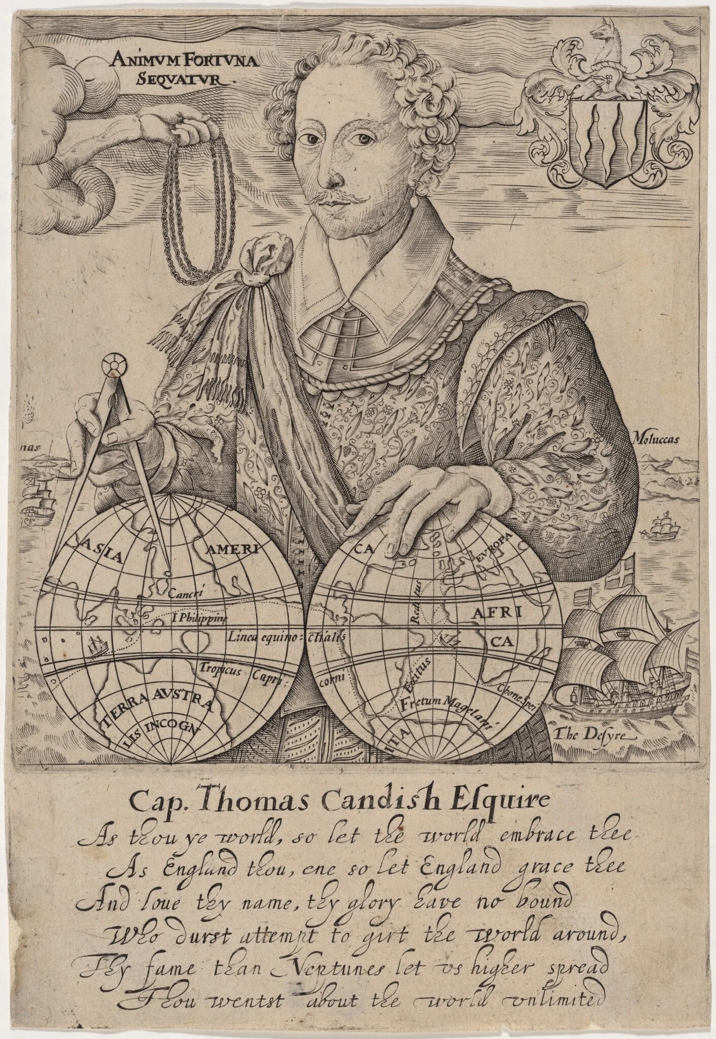 Thomas Cavendish, by Robert Boissard, ink, 1610
