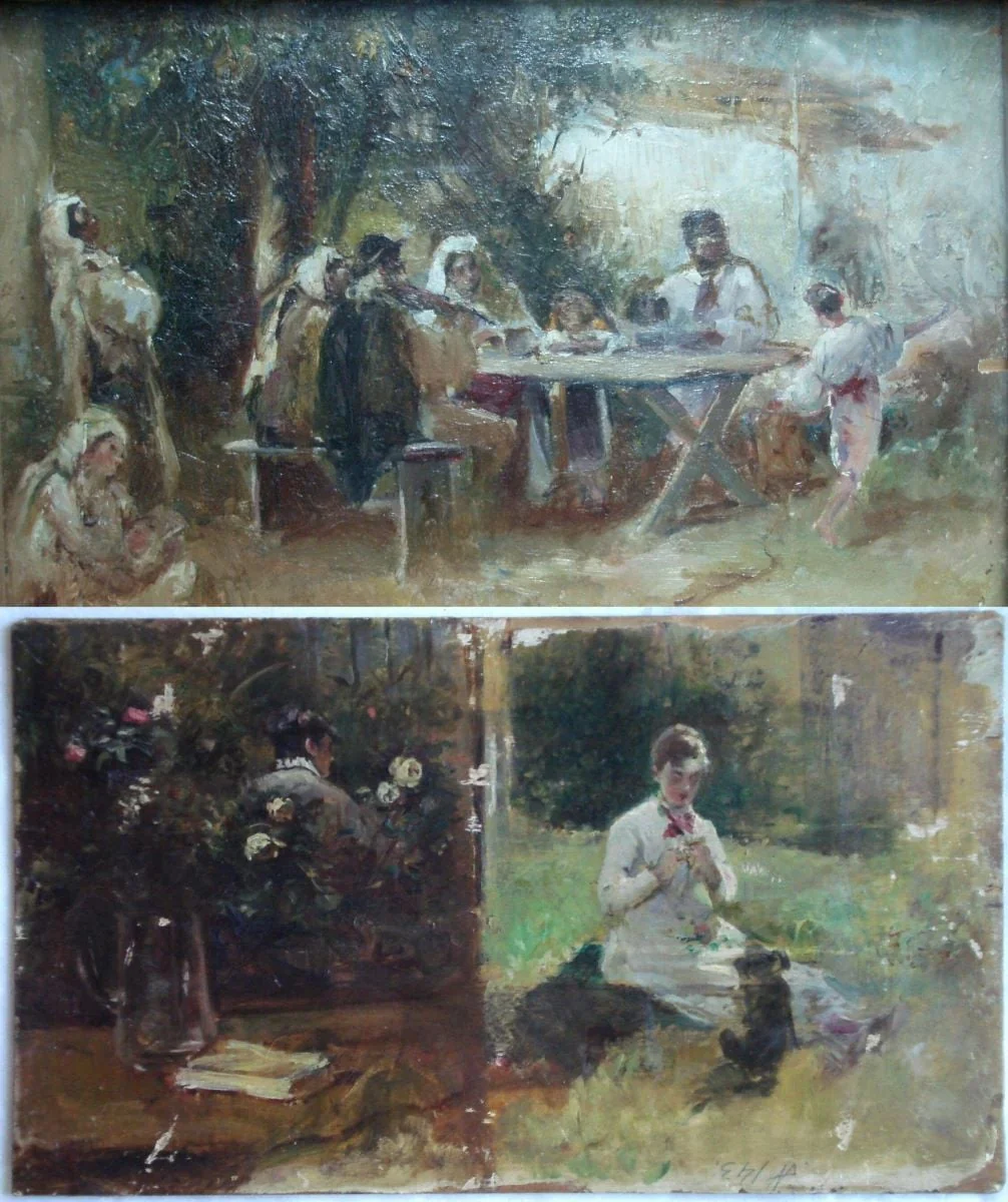 Petrecere cu lăutari/ Două schițe (verso), by Theodor Aman, 1871
