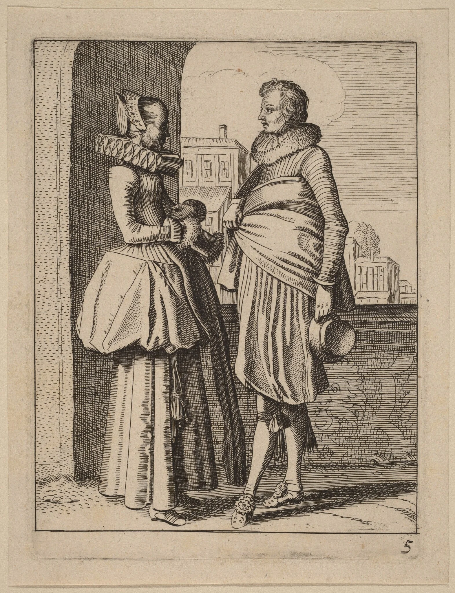 Two Figures in Costume, by Jan van de Velde, ink, 1617