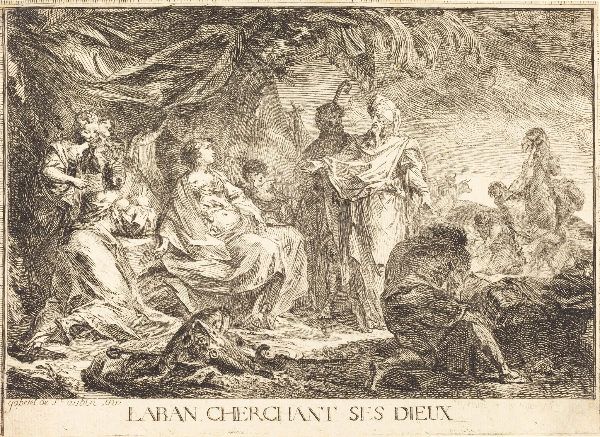 Laban cherchant ses dieux (Laban Searching for his Household Gods), by Gabriel de Saint-Aubin, ink, 1753