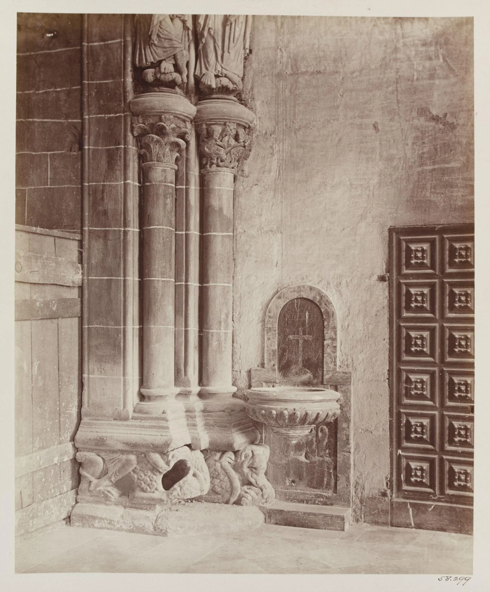 Cathedral, Santiago, Spain, Portico de la Gloria, detail of column at South wall