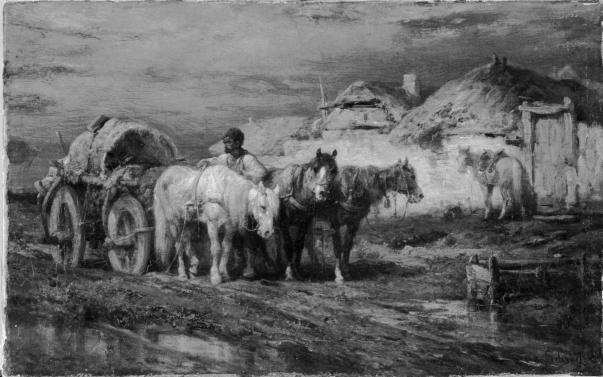 Peasants and Horses, by Adolf Schreyer, oil, 1860