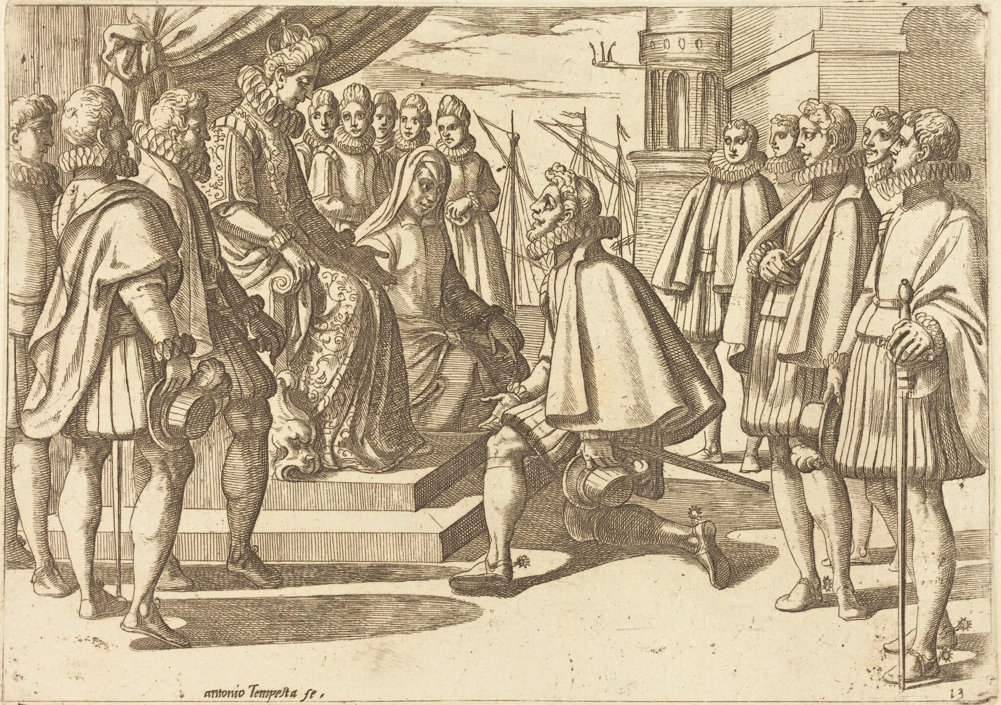 Spanish Duke before Margaret of Austria, by Antonio Tempesta, ink, 1612
