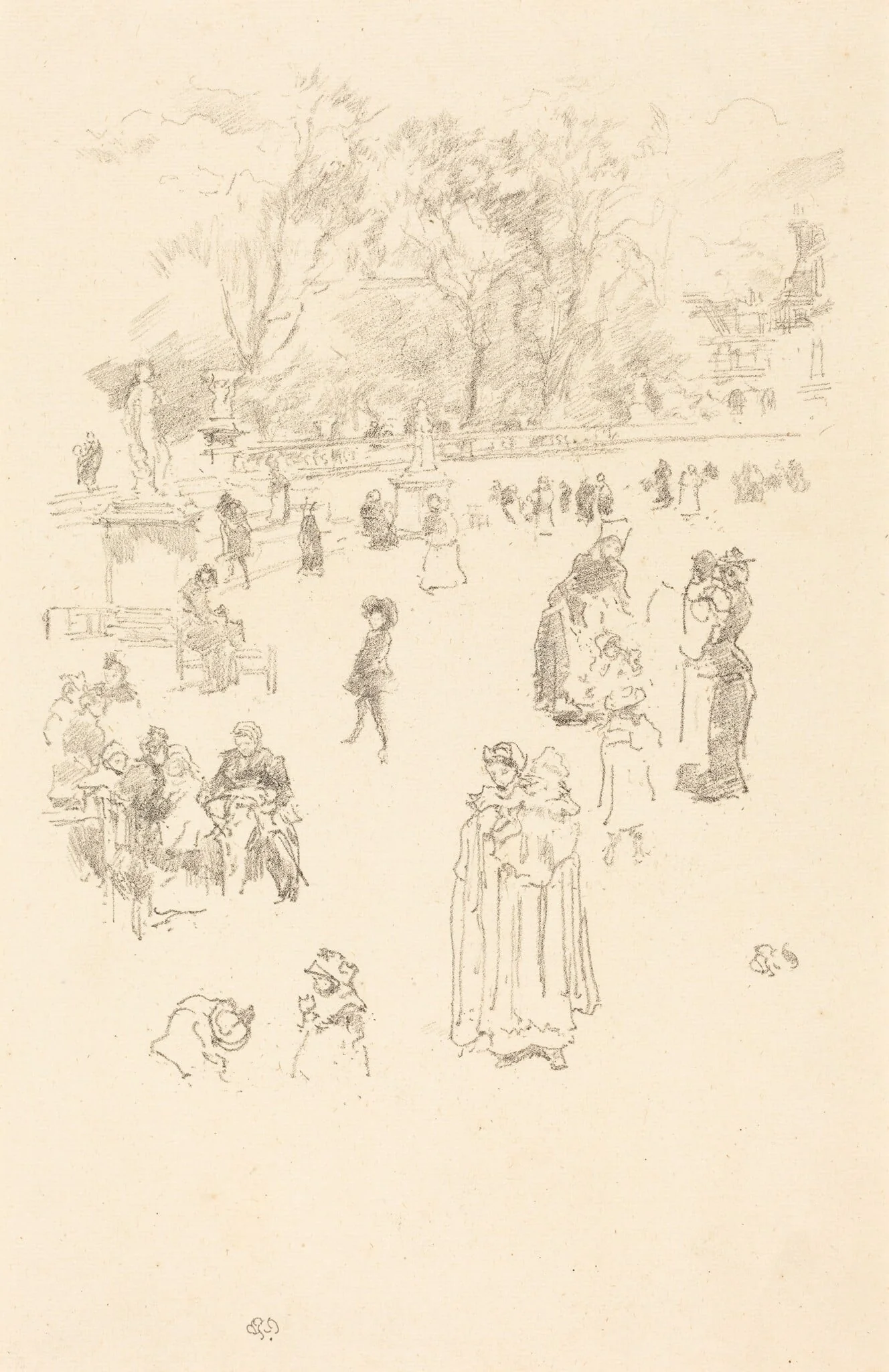 Nursemaids: "Les Bonnes du Luxembourg", by James McNeill Whistler, ink, 1894