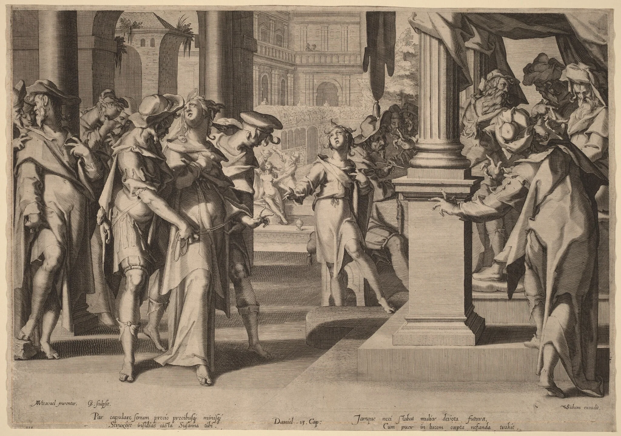 Suzannah before Daniel, by Willem van Swanenburgh, ink, 1606