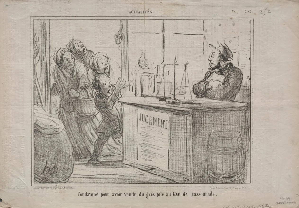 Convicted for having sold crushed sandstone instead of brown sugar, by Honoré Daumier, 1855