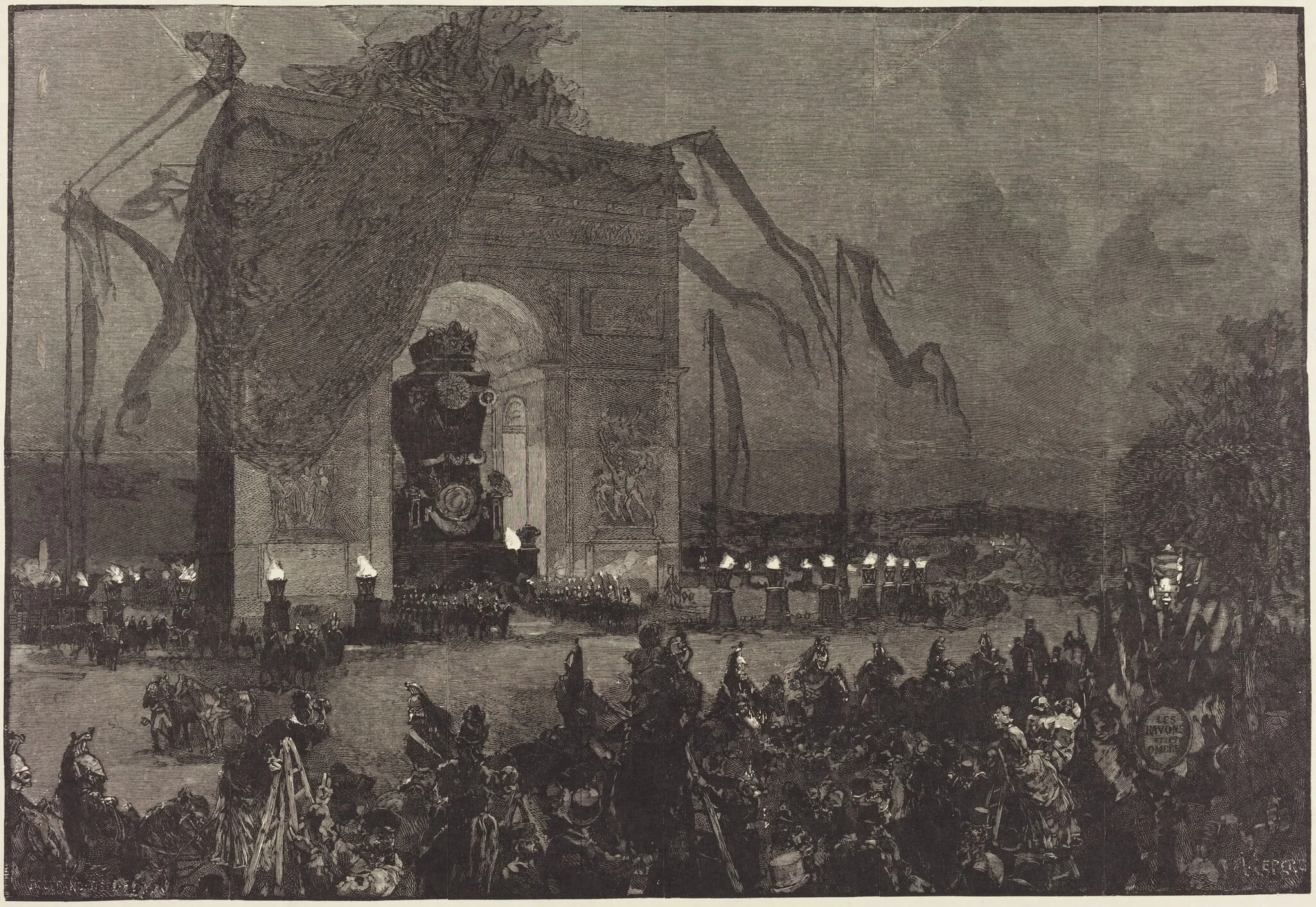 Funérailles de Victor Hugo.  La Veillée, by Auguste Lepère, ink, 1885