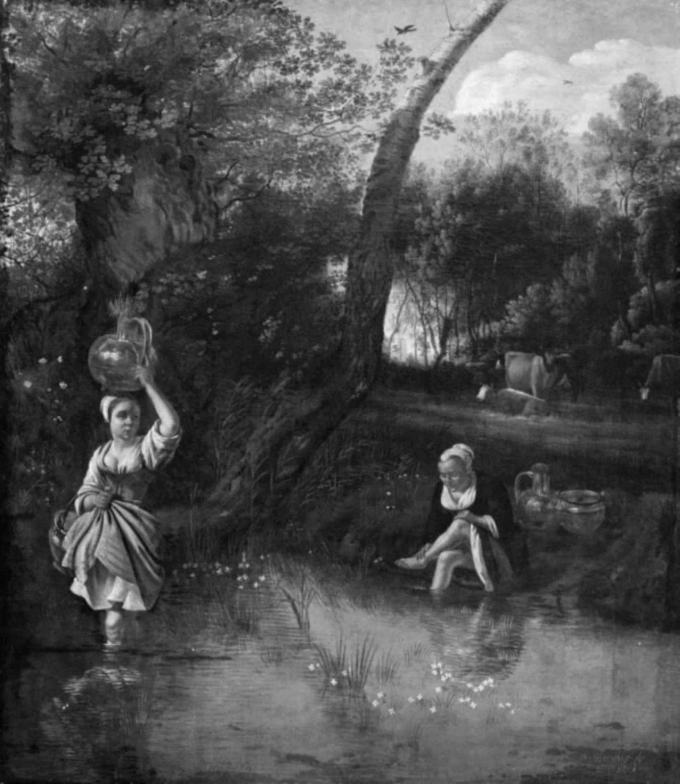 Landscape with Peasant Girls at a Stream, by Unknown, unspecified, 1670