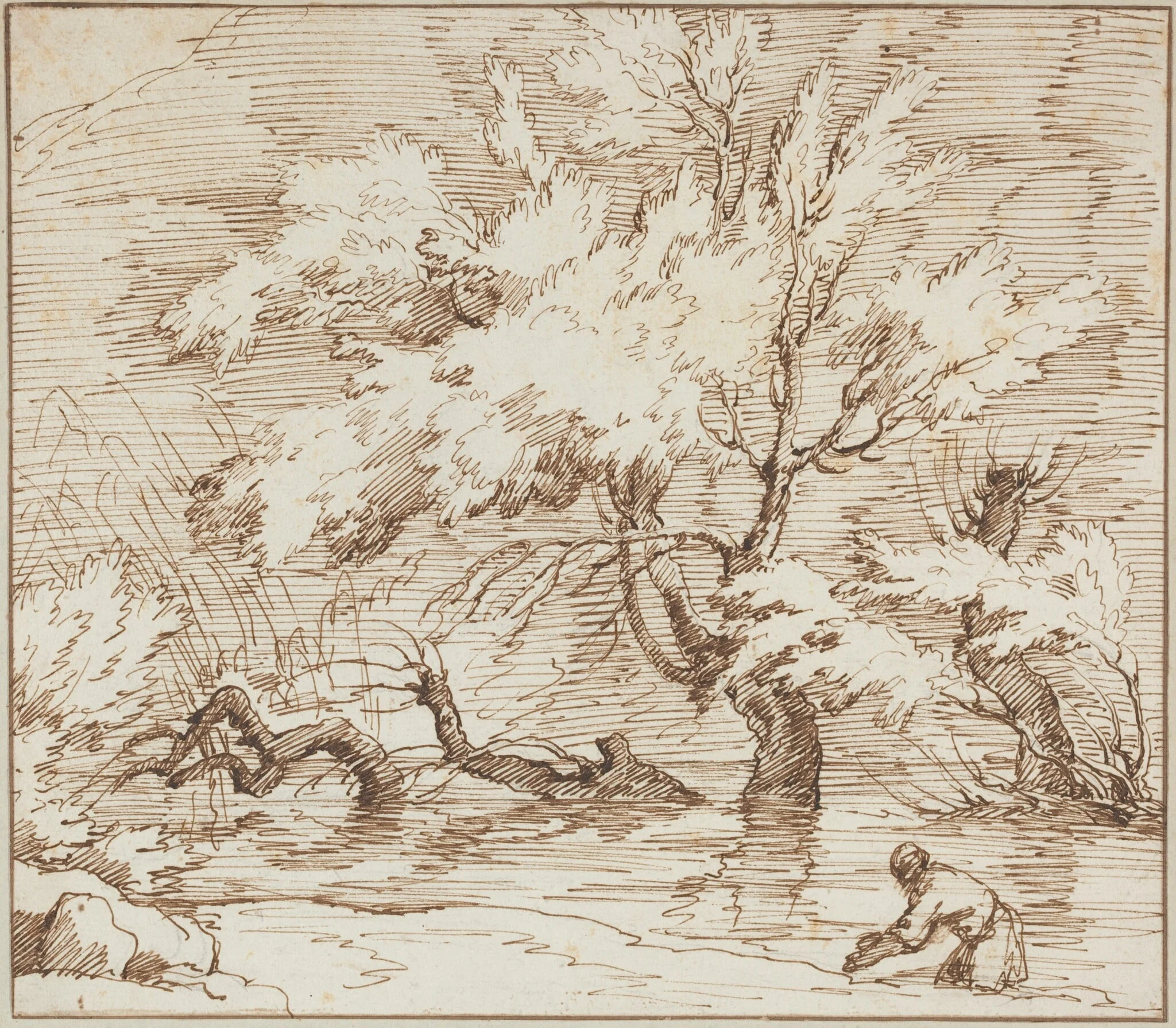 Trees Reflected in a Brook, by Claude-Joseph Vernet, ink, 1752