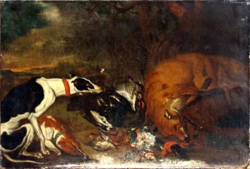 Vânat păzit de doi câini ; pandant: Vânat păzit de câini