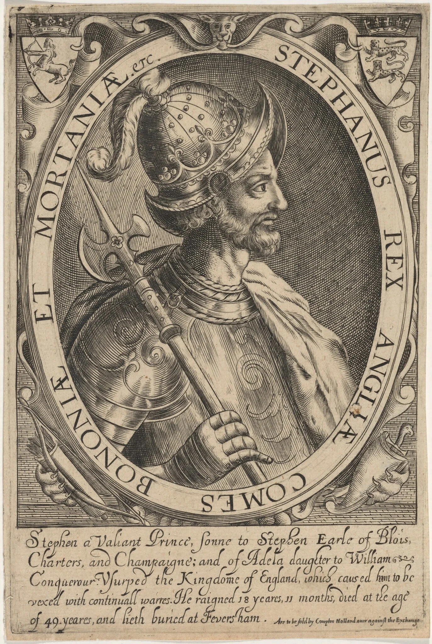 Stephen, King of England, by Renold Elstrack, ink, 1618