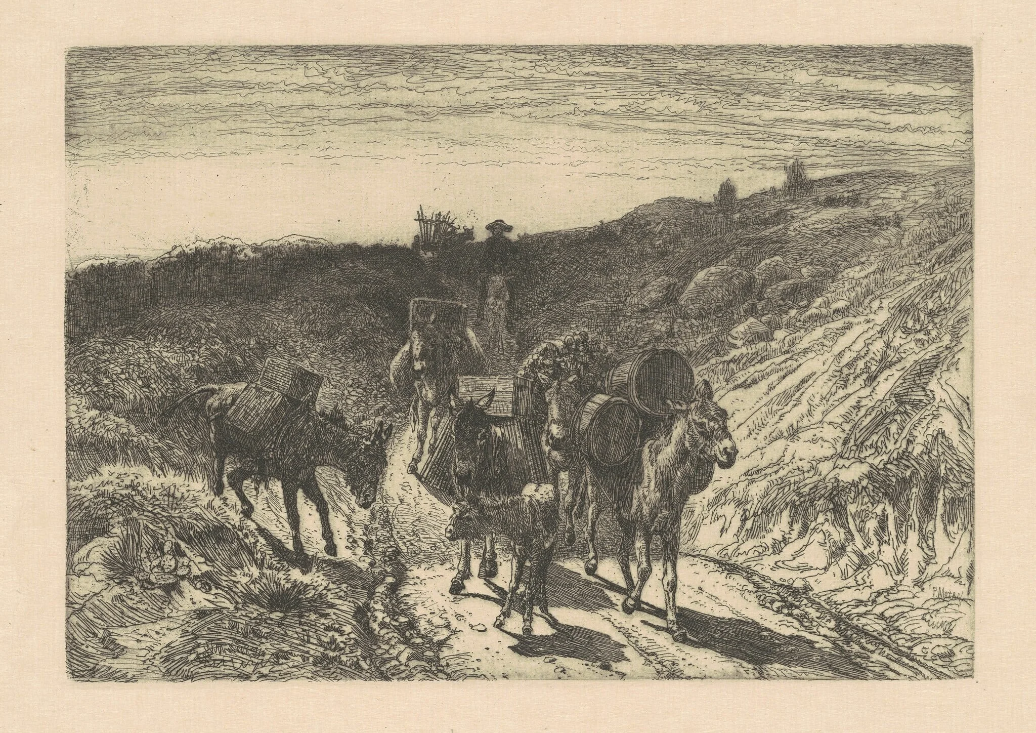 The Burrow Train, New Mexico, by Peter Moran, ink, 1880