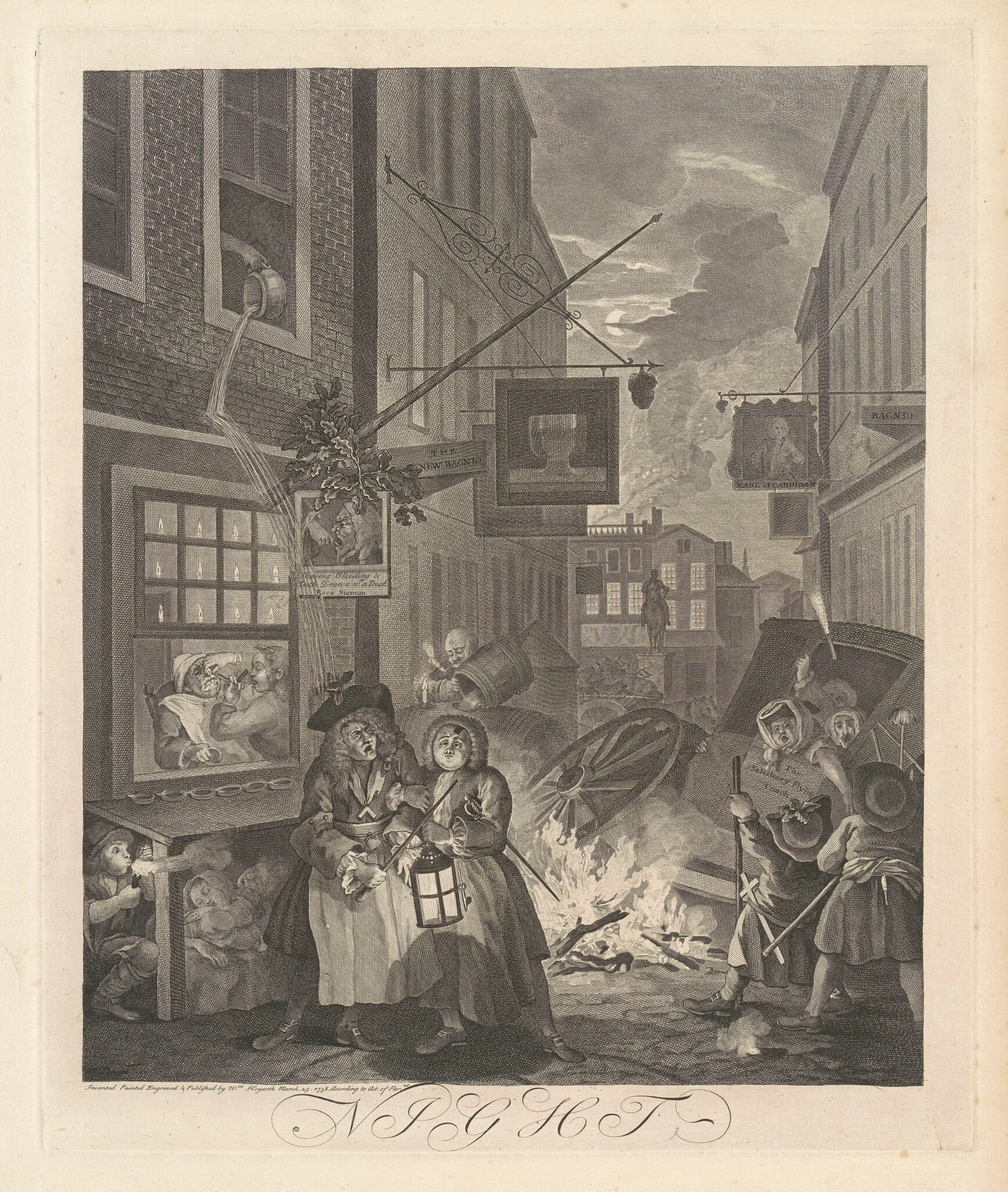 Night, by William Hogarth, ink, 1738