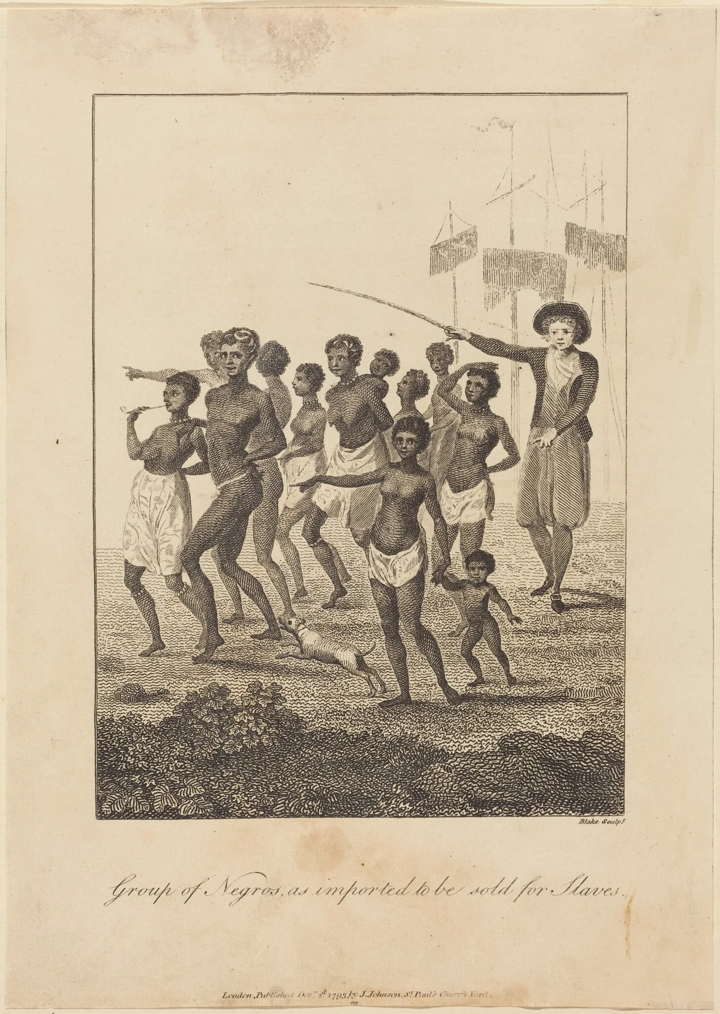 Group of Negros, as imported to be sold for Slaves, by William Blake, ink, 1793
