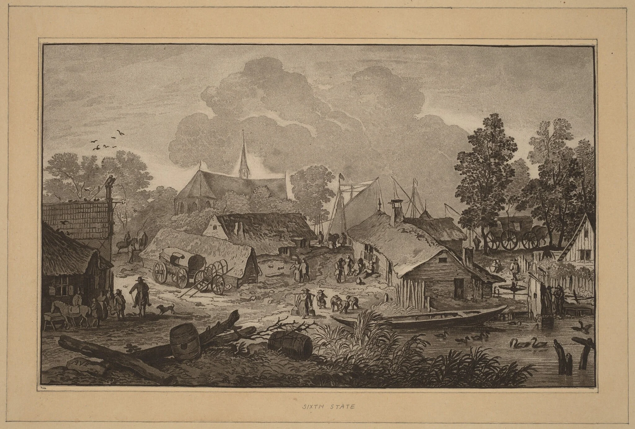 Village with Pond, by Jacobus Buys, ink, 1782