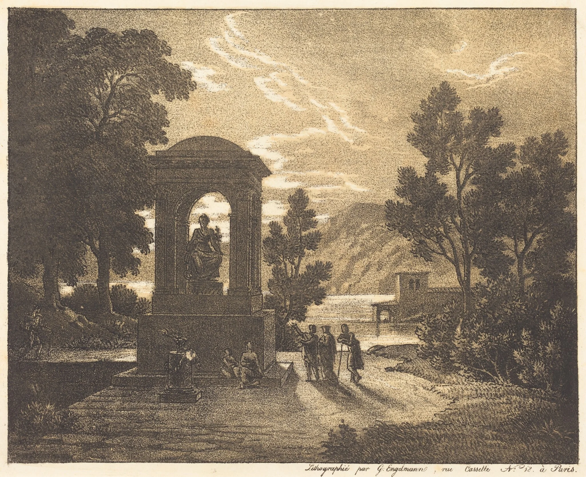Classical Landscape, by Gottfried Engelmann, ink, 1816