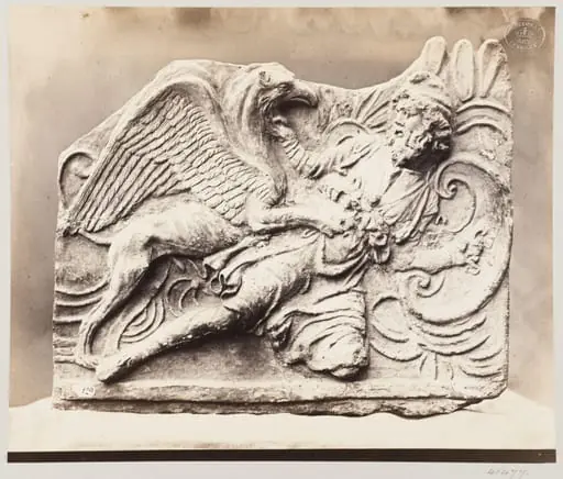 An Arimaspi combating with a Griffin, bas-relief fragment in terra cotta