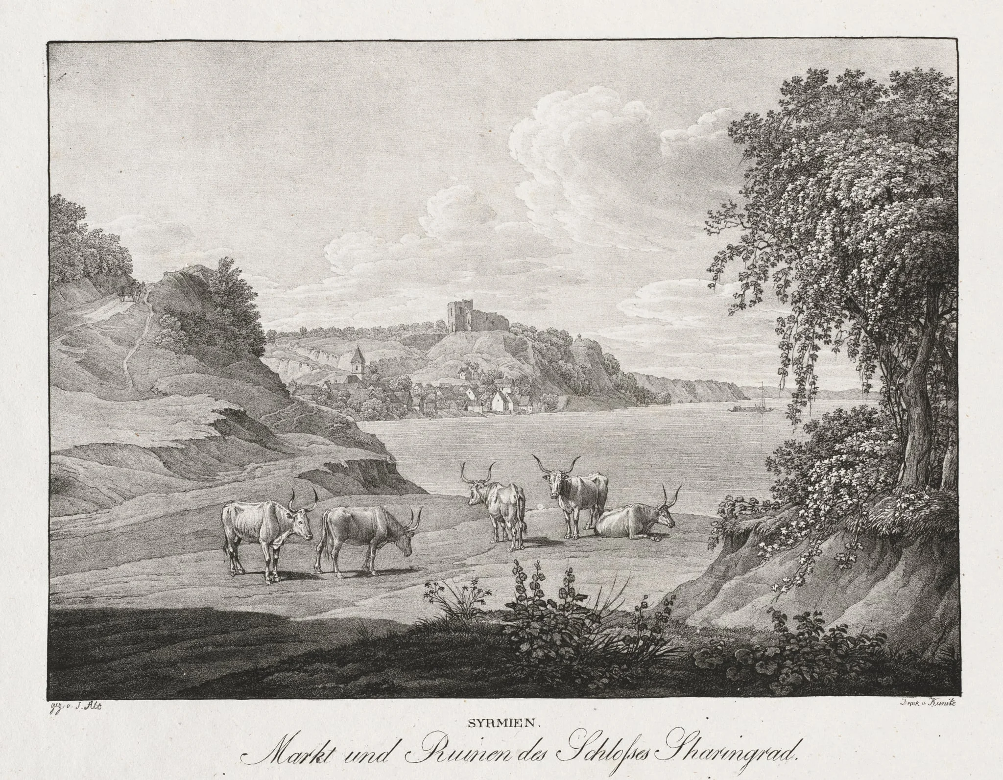 Syrmien, Markt und Ruinen des Schlosses Sharengrad, by Jakob Alt, 1839