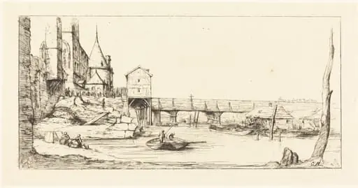 Passerelle du Pont-au-Change, Paris, après l'Incendie de 1621 (Footbridge Temporarily Replacing the Pont-au-Change, Paris, after the Fire of 1621)