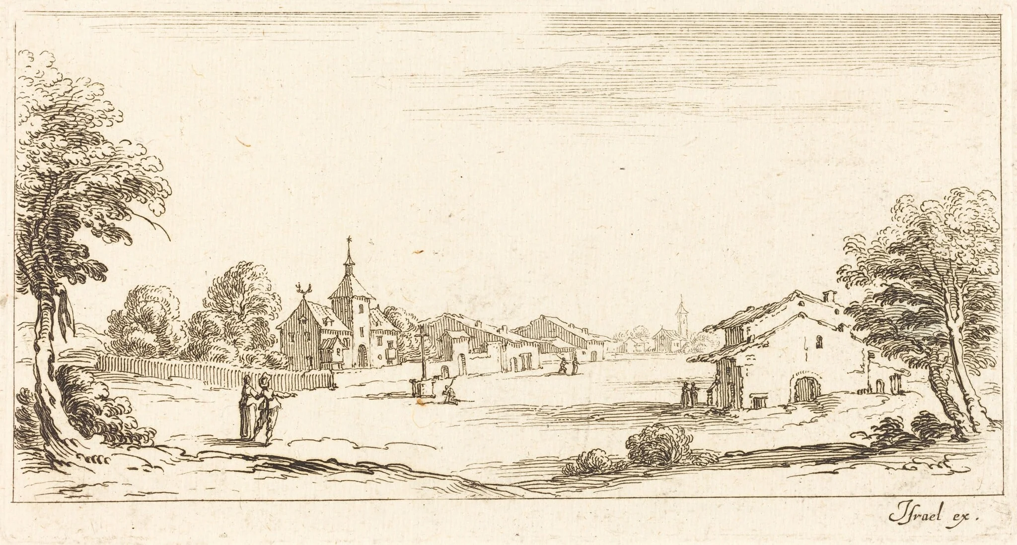 Landscape, by French 17th Century, ink, 1635