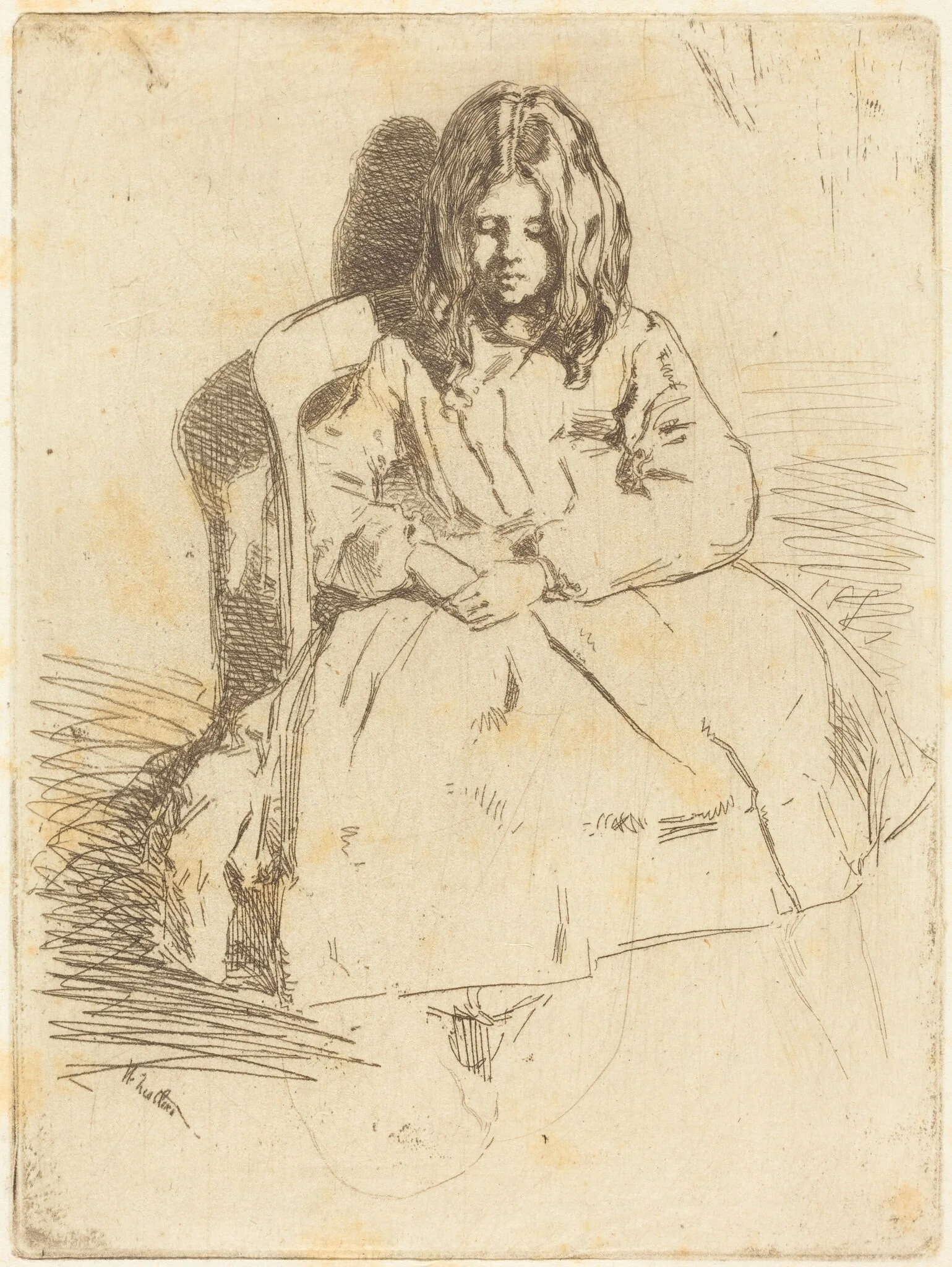 Annie Seated, by James McNeill Whistler, ink, 1858