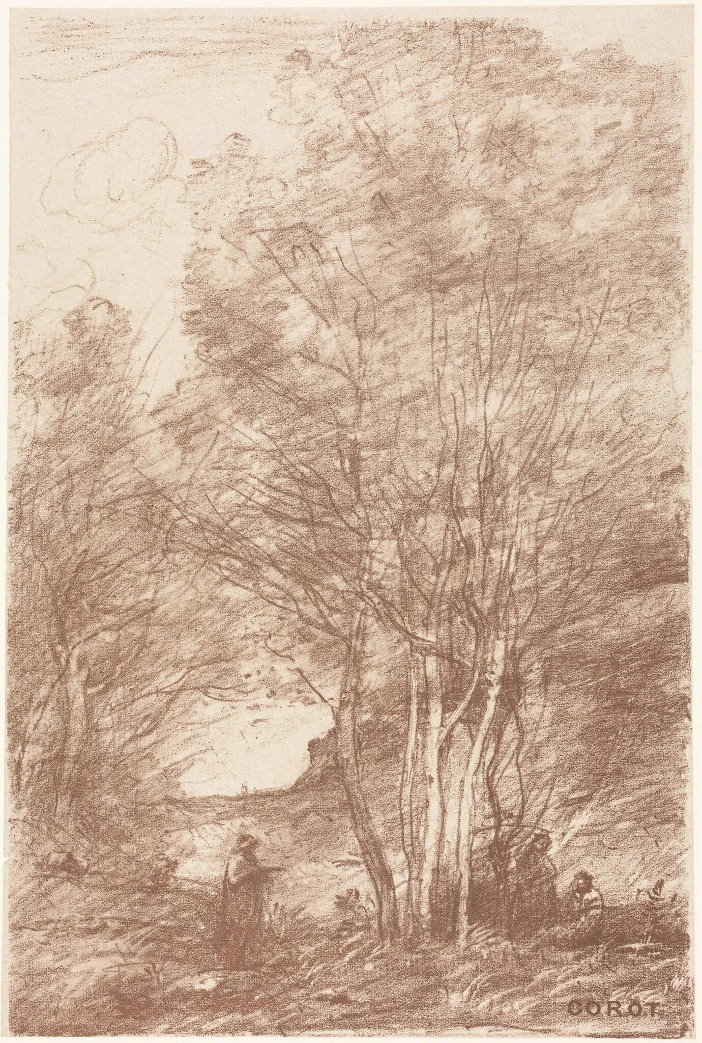 The Philosophers' Retreat (Le Repos des Philosophes), by Jean Baptiste Camille Corot, ink, 1871