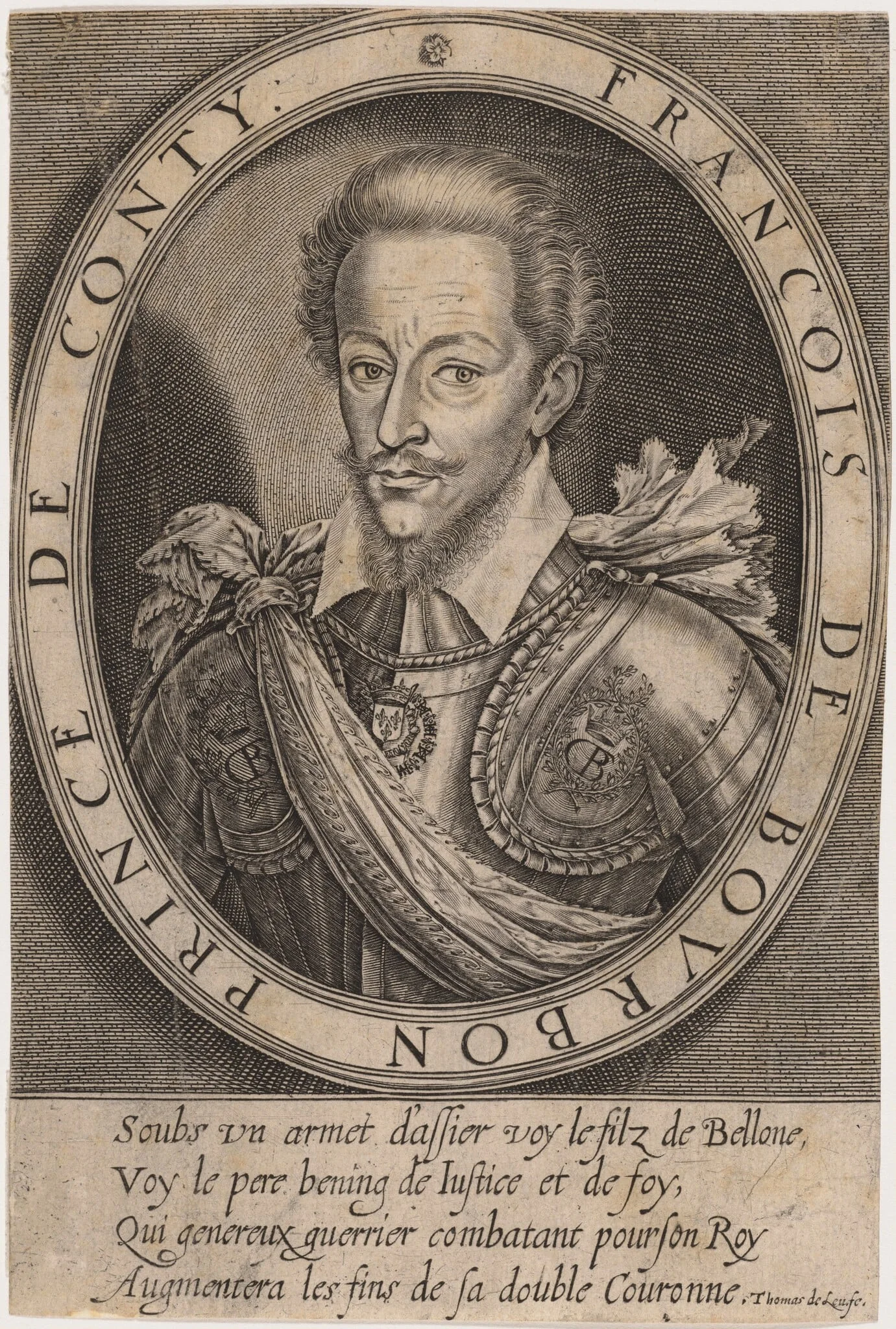 Francois de Bourbon, First Prince of Conti, son of Louis I, by Thomas de Leu, ink, 1590