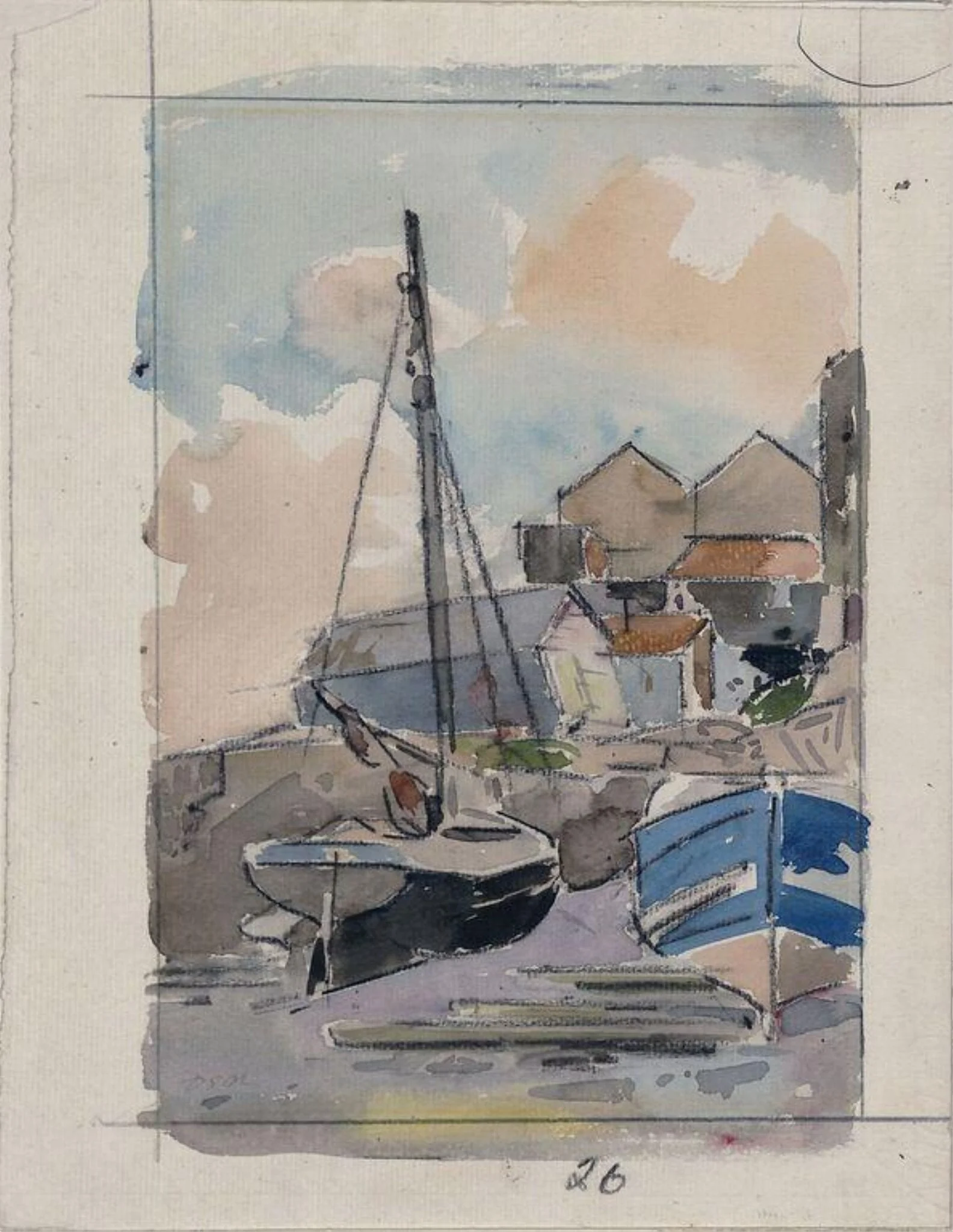 Boats, by Dugald Sutherland MacColl, watercolor, 1950