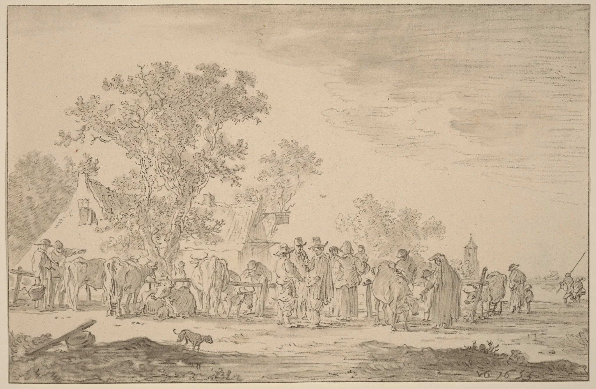 Cattle Market, by Jacobus Buys, chalk, 1767