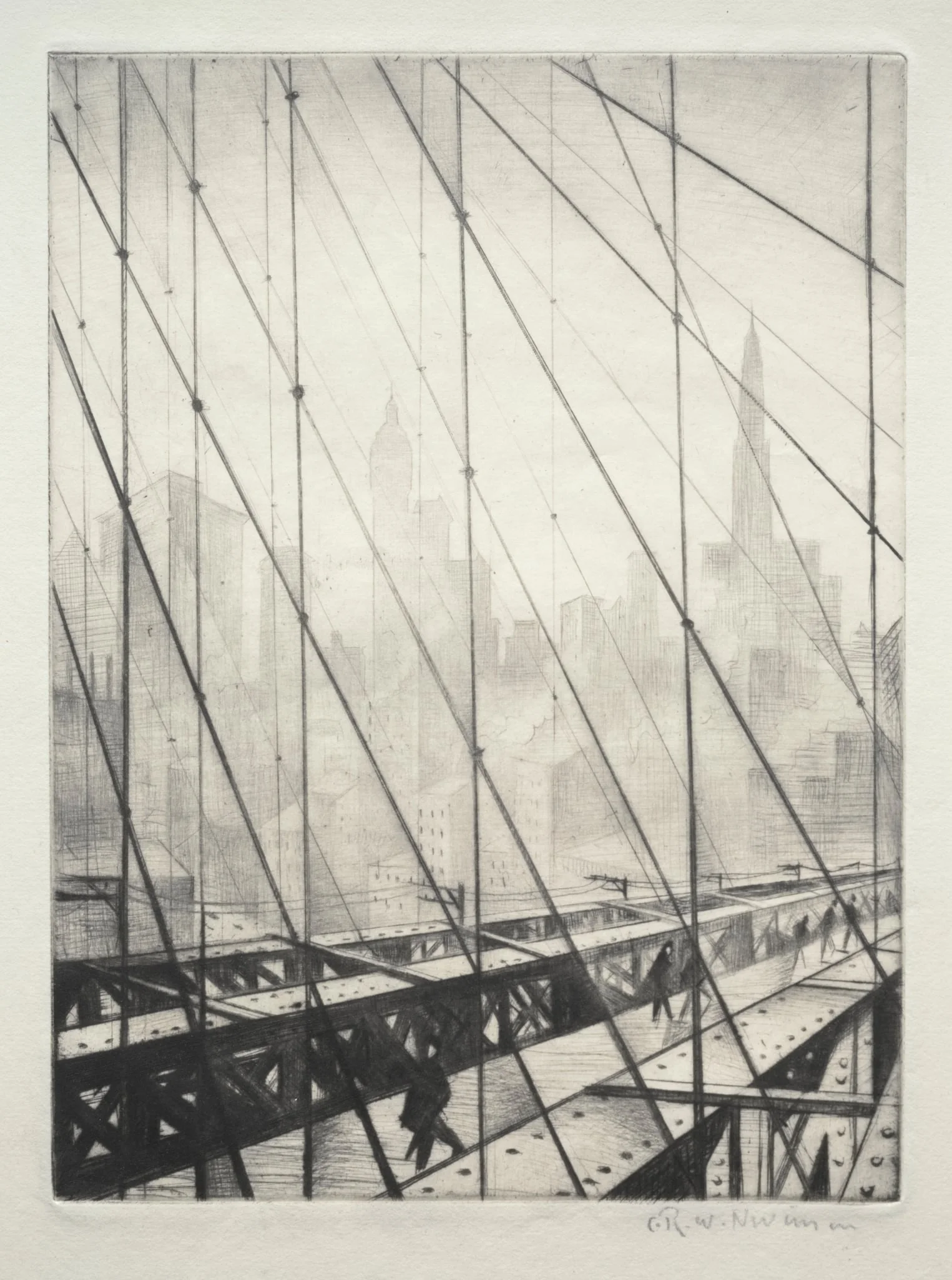 Looking through Brooklyn Bridge, by C. R. W. Nevinson, 1921