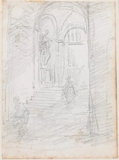 Figures on a Monumental Interior Stairway [recto]