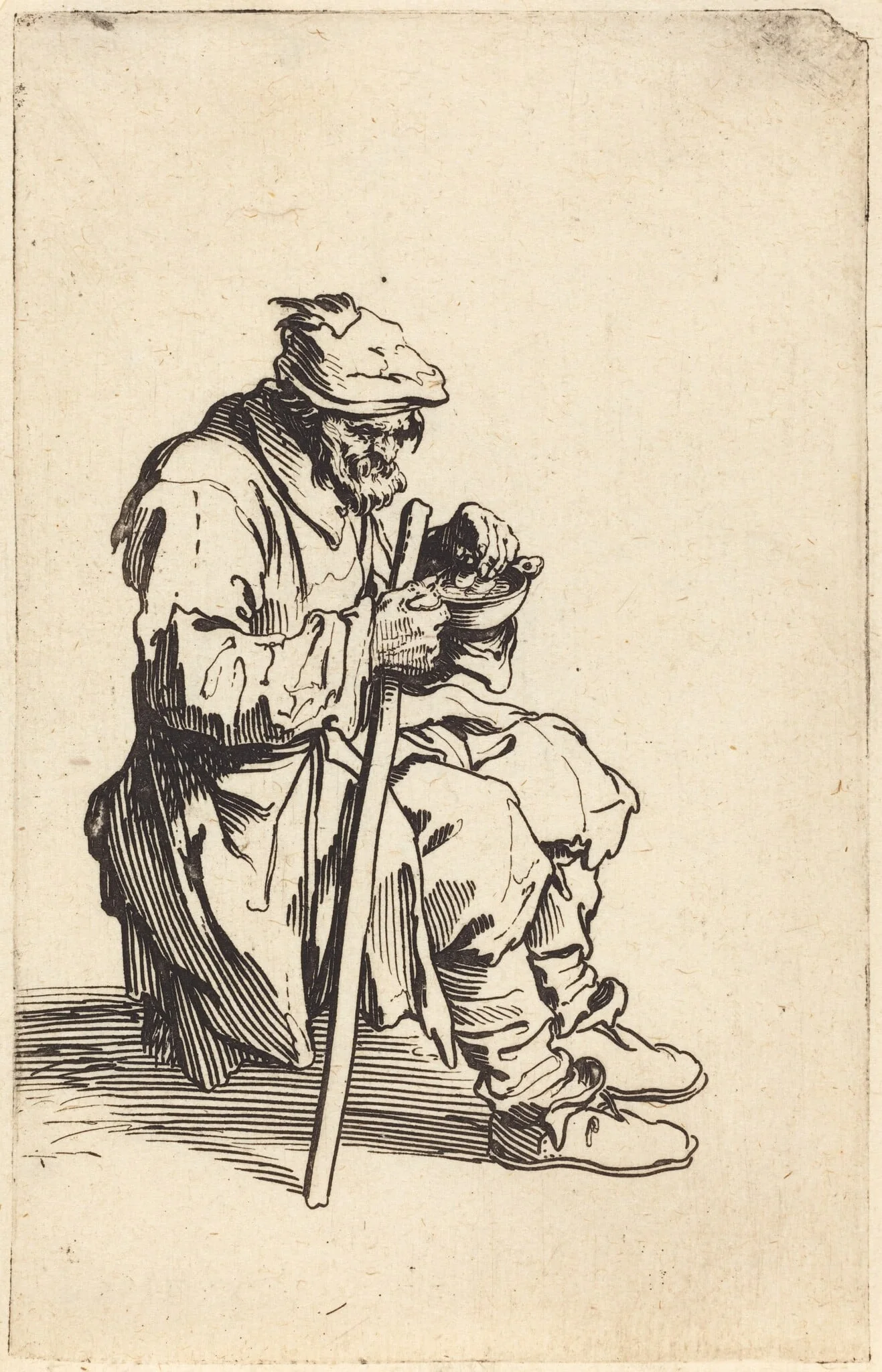 Beggar Eating, by Jacques Callot, ink, 1622