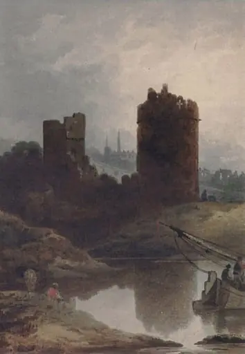 Irish Landscape with River and Castle: Evening