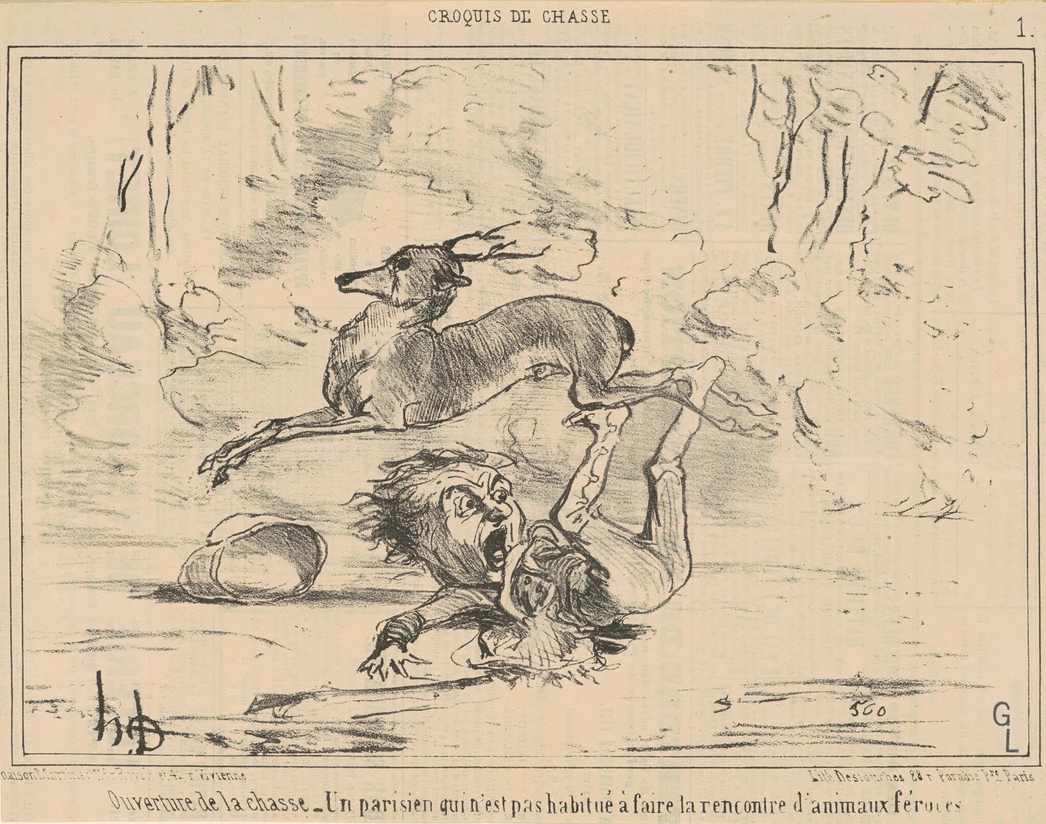 Ouverture de la chasse, by Honoré Daumier, ink, 1855