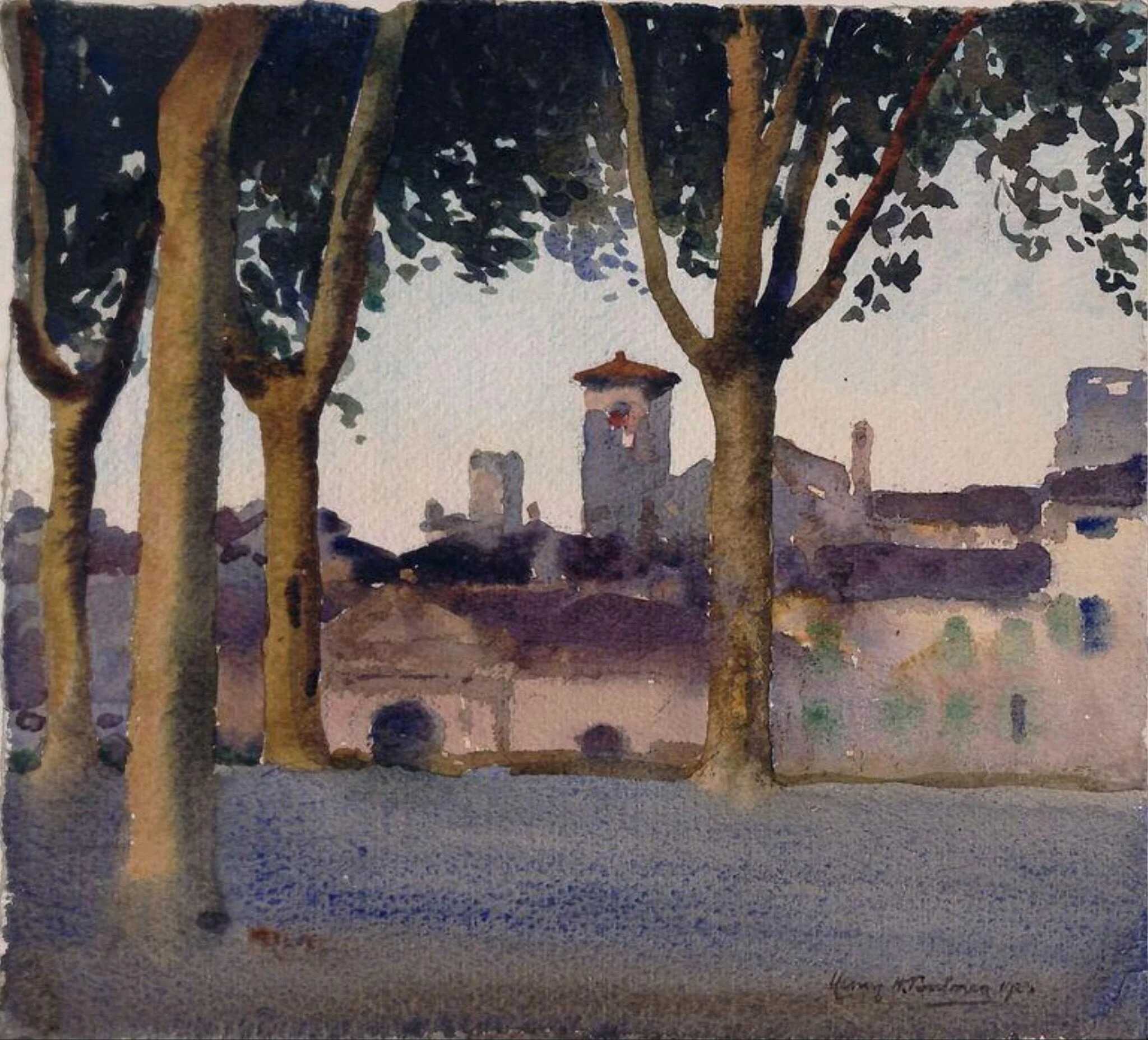 On the Walls, Lucca, by Henry Herbert Bulman, watercolor, 1923