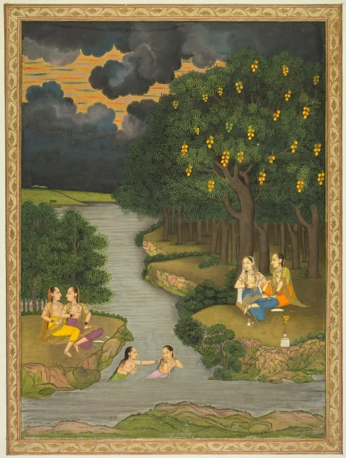 Women Enjoying the River at the Forest’s Edge (recto), by Hunhar II, unspecified, 1765