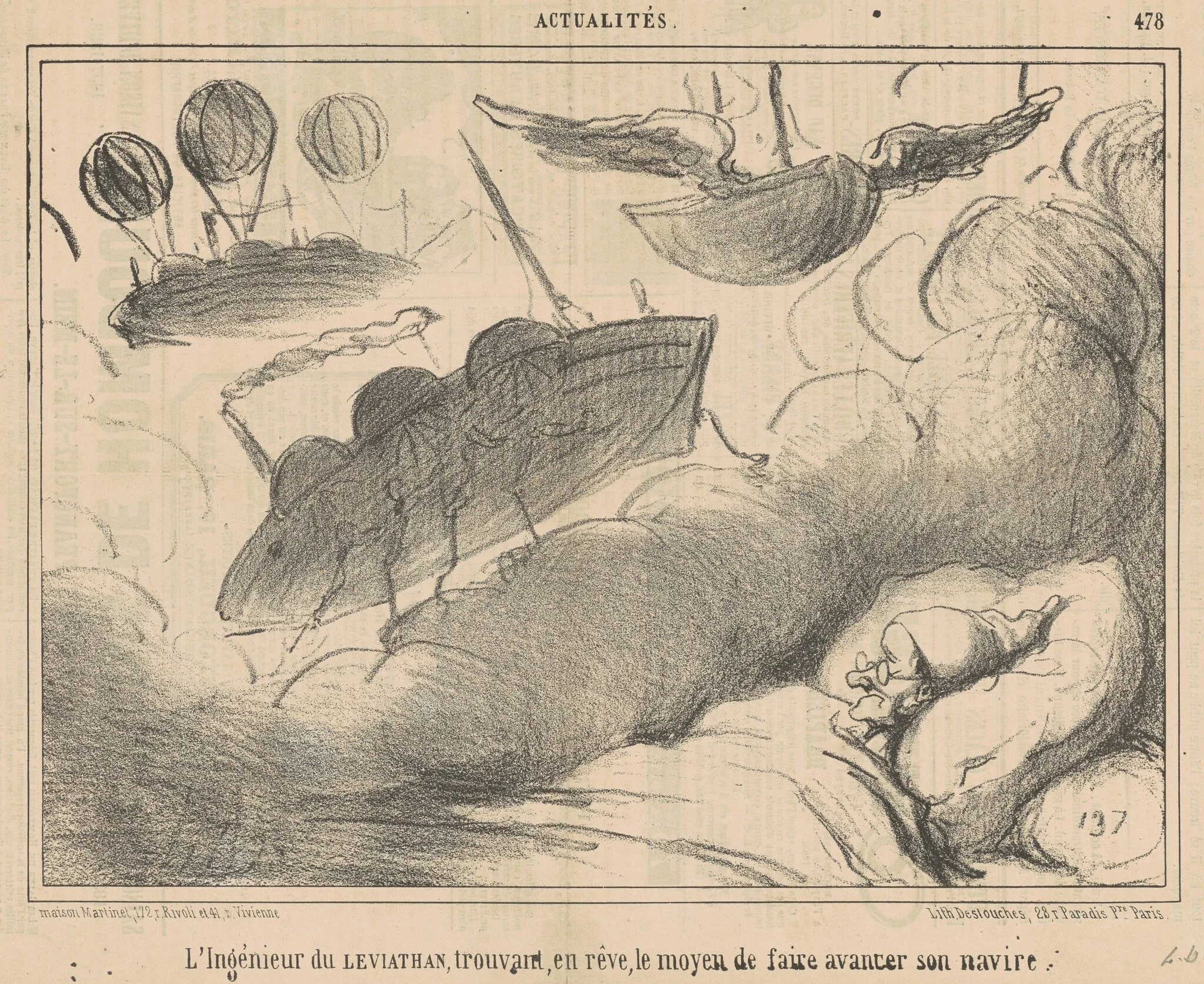 L'ingénieur du Leviathan trouvant, en rève ..., by Honoré Daumier, ink, 1858