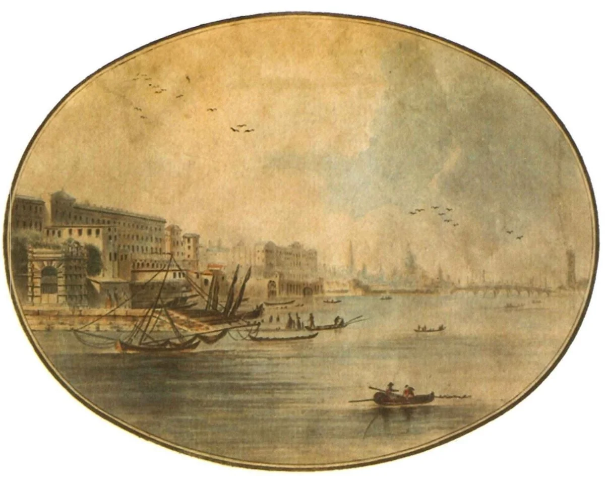 Vedere de la Adelphy cu Casa Somerset și Podul Blackfriars, by Laurent Guyot, unspecified, 1791